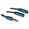 CABO METRONIC 1M 1x JACK MACHO 3,5MM 2x JACK FÊMEA 3,5MM BLINDADO PRETO AZUL - 471032 - 3420744710329