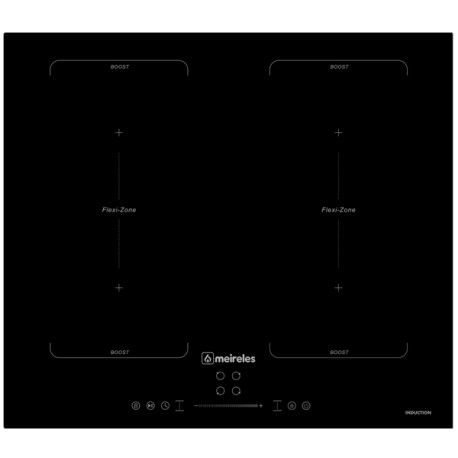 Placa Encastre Meireles FREE COOK Indução 2 Zonas 4 Bridge 60 cm Vidro Biselado Preto - 5604409147035
