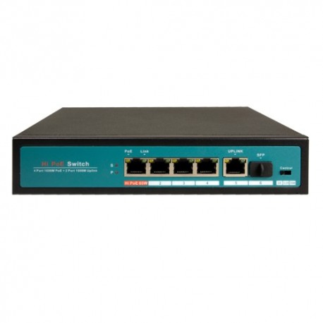 Oem SW0604-GF-60-HIPOE Switch de Mesa PoE 4 Portas PoE + 1 Uplink + 1 SFP GIGA até 65 W Hi-PoE 1000 Mbps - 8435325444413