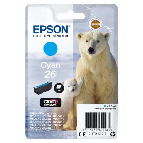 Tinteiro EPSON Cyan Serie 26 XP-600/700/800 - C13T26124012