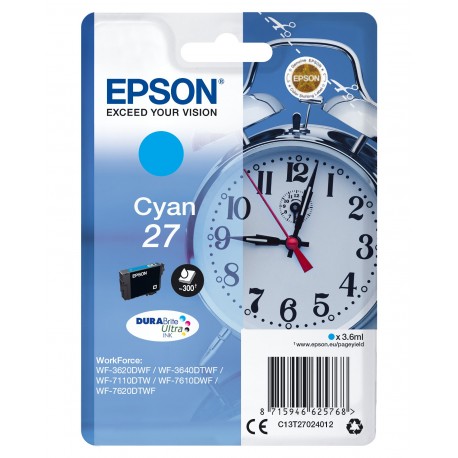 Tinteiro EPSON Serie 27 Cyan WF-3xxx/WF-7xxx - C13T27024012