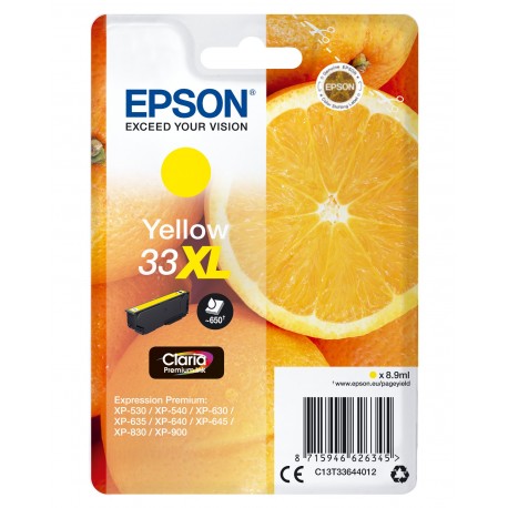 Tinteiro EPSON Serie 33XL Amarelo XP-530/630/635/830 - C13T33644012