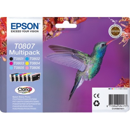 6 Tinteiros EPSON PhotoR265/R360/RX558/685/PX700 C13T0807401