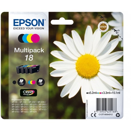 Pack Tinteiro EPSON Serie 18 Quad XP-102/205/305/405 - C13T18064012