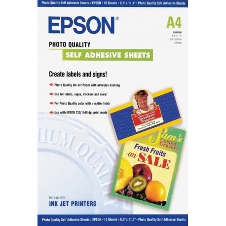 Papel EPSON Photo Self-Adhesive A4 10 Folhas - C13S041106 - 0010343601840