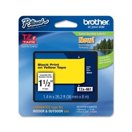 Fita BROTHER TZe661 Laminada.Amarelo/Preto 36mm - 4977766686778