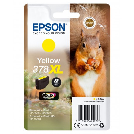Tinteiro EPSON 378XL Yellow Claria Photo HD XP-85xx - C13T37944010 - 8715946645902