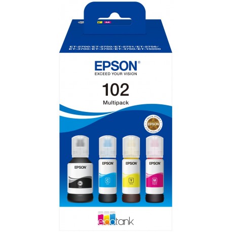 Tinteiro EPSON Série 102 Multipack 4 Cores EcoTank 2700/2750/2751/2756/3700/3750/4750 - 8715946684895