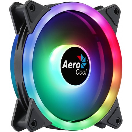 Cooler AEROCOOL DUO 12 ARGB FAN 12CM 1000 RPM DOUBLE RING 3 4 6 PIN ANTIVIBRATION PWM BLACK - DUO12 - 4710562752571