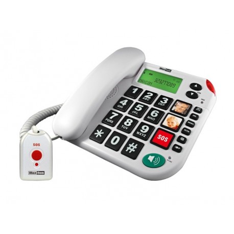 Telefone Fixo Maxcom KXT481 SOS Analógico Estação com Fios Altifalante Mãos Livres Identificação de Chamadas Branco - 5908235972756