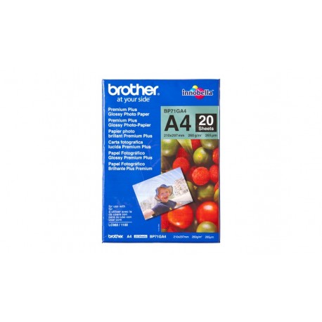Brother BP71GA4 Papel Fotográfico A4 Glossy 260g/m2 Azul, Vermelho, 20 Unidade(s) - 4977766658416