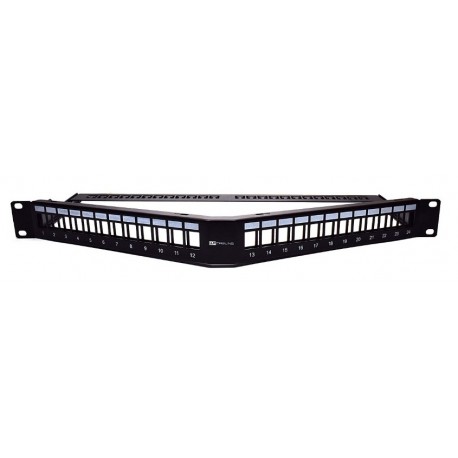 WP RACK Angled Blank Patch Panel with Cable Management 24 Ports Cat5e/Cat6 UTP Black - 8054392614781