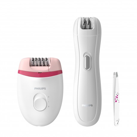 Philips BRP506/00 Satinelle Essential Depiladora Compacta com Cabo com Minidepiladora Incluída, 8 Discos, 0,5 mm, Plástico, Branco - 8710103905714