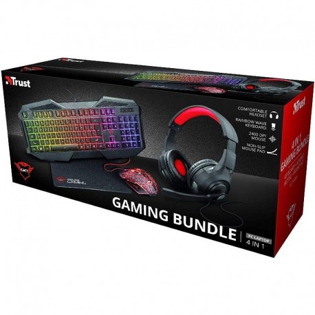 Trust Gaming GXT 1180RW, Pack Gaming 4 em 1 inclui Teclado GXT 830-RW, Rato GXT 105, Tapete, Auriculares - 8713439231489