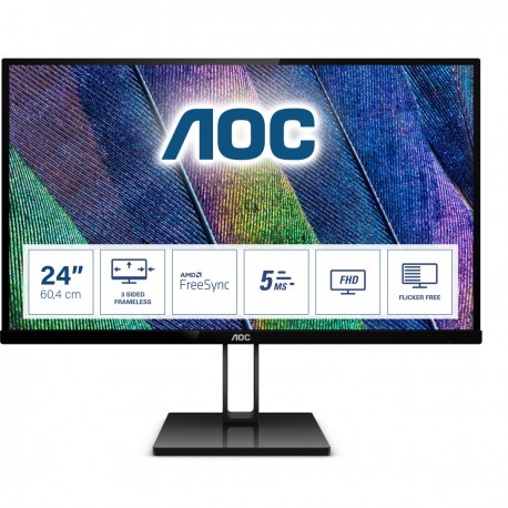 AOC V2 24V2Q Monitor Profissional, 60,5 cm, 23.8", Full HD, LED, Preto - 4038986146333