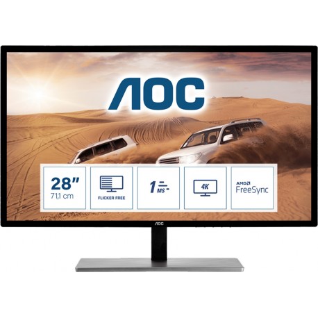 AOC 79 Series U2879VF Monitor, 71,1 cm, 28", 4K Ultra HD, LCD, Preto, Prateado - 4038986185714