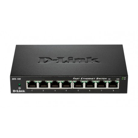 D-Link DES-108 Switch de Rede Não-gerido Fast Ethernet (10/100), Full Duplex, RJ45, 8 Portas, Preto - 0790069368202