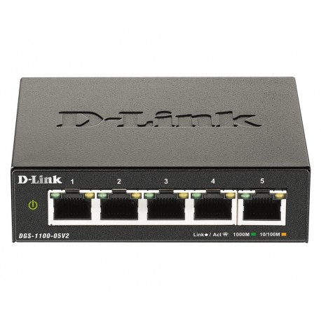 D-Link DGS-1100-05V2 Switch de Rede Gerido Gigabit Ethernet (10/100/1000), RJ45, 5 Portas, Preto - 0790069453403