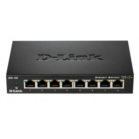 D-Link DGS-108 Switch de Rede Não-gerido (10/100/1000), Full Duplex, RJ45, 8 Portas, Preto - 0790069368240