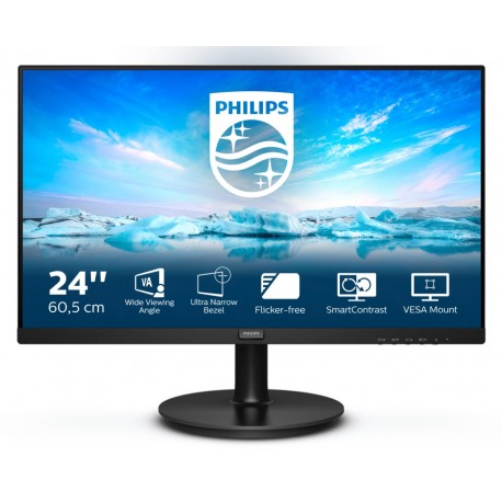 Philips V Line 241V8L/00 Monitor, LED, 60,5 cm, 23.8", Full HD, Preto - 8712581771638