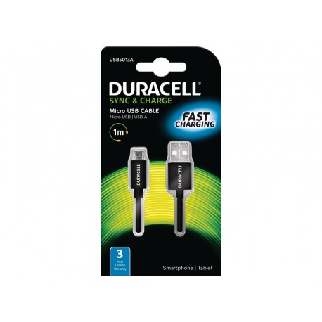 Cable Usb 2.0 Duracell Usb5013a / Usb Macho - Microusb Macho/ 1m/ Negro - 5055190136744