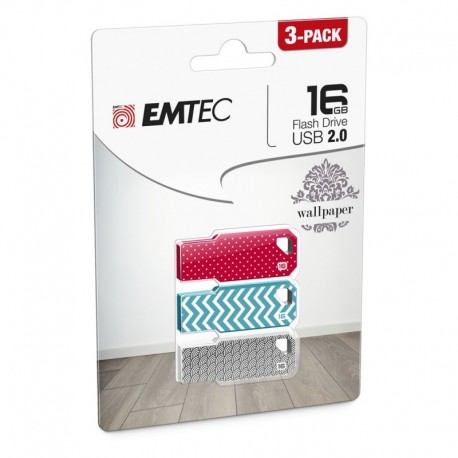 Pen Drive Emtec M750 WallPaper 16GB Pack 3Uni Usb 2.0 - 3126170151957