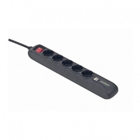 Tomada De Corrente Gembird 5 Sockets + 2 Usb 2A 1.5Mt - 8716309089777