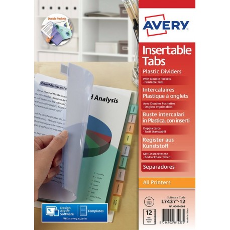 Avery Plastic Dividers 05624501 12x + Bolsas, Neutral - 5014702814372