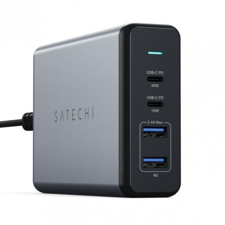 Satechi 108W Pro USB-C PD Desktop Charger, HUB Carregador AC 2 USB-C PD (1x 90W, 1x 18W) e 2 USB (12W) EU - 0879961008604