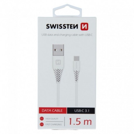 Swissten Cable USB - USB-C Fast Charging 1.5m-white - 8595217463790