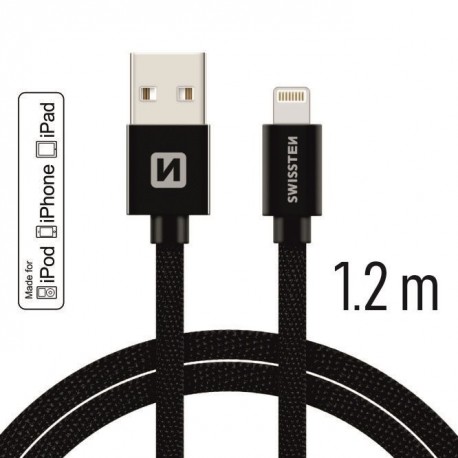 Swissten Textile Cable USB-Lightning 1.2m-black - 8595217455184