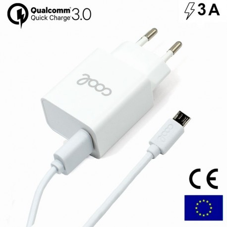 COOL Carregador Rede Conector Micro-USB Universal 3 A Carga Rápida Kit 2 em 1 Branco - 8434847023328