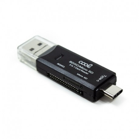 COOL Leitor de Cartões de Memória Universal 3 em 1 Tipo-C / Micro-USB / USB - 8434847053745