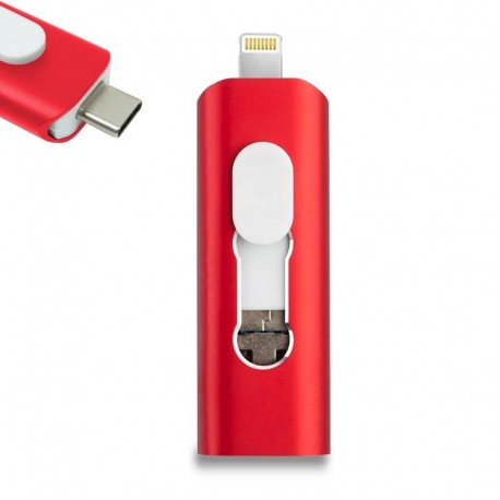 COOL Pen Drive USB 32 GB 3 em 1 Lightning / Tipo-C / Micro-USB Vermelho - 8434847046983