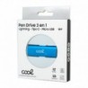 COOL Pen Drive USB 64 GB 3 em 1 Lightning / Tipo-C / Micro-USB Azul - 8434847047003