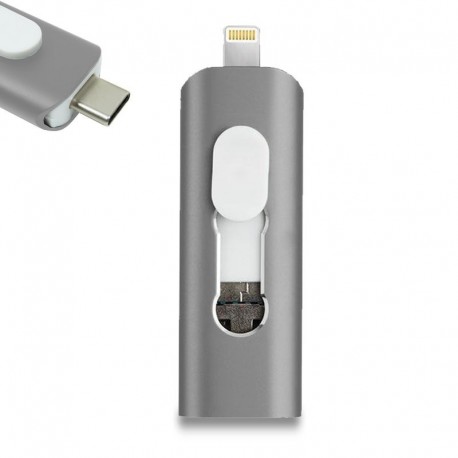 COOL Pen Drive x USB 128 GB 3 em 1 Lightning / Tipo-C / Micro-USB Cinzento - 8434847047027