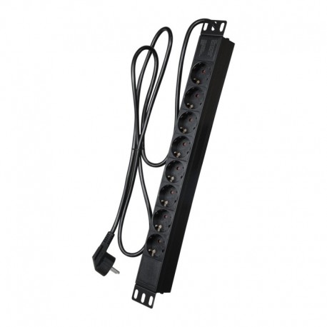 Oem PDU-8P1U Tomada de Corrente Múltipla 8 Saídas 250 V AC 16 A, Ficha EU, Bastidor Rack 19" 1U, Preto - 8435325455846