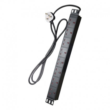 Oem PDU-8P1U-UK Tomada de Corrente Múltipla 8 Saídas 250 V AC 13 A, Ficha UK, Bastidor Rack 19" 1U, Preto - 8435325455853