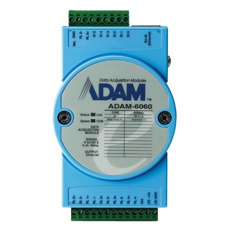 ADAM ADAM-6060-B Módulo de Aquisição e Controlo de Dados 6 Entradas Digitais / 6 Saídas de Relé, Multiprotocolos, Regras de Controlo Analógicos, Servidor WEB Integrado, Ethernet