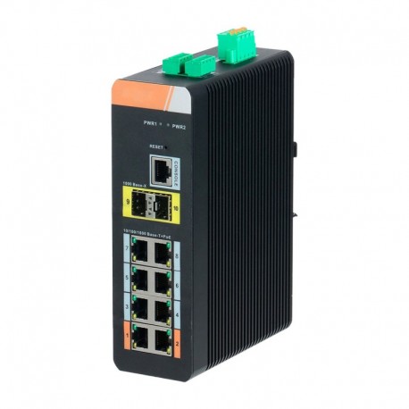 Dahua XS-SW1008HIPOE-MGF-120-DIN Switch PoE X-Security 8 porta PoE RJ45 + 2 porta SFP de fibra - 8435325456720