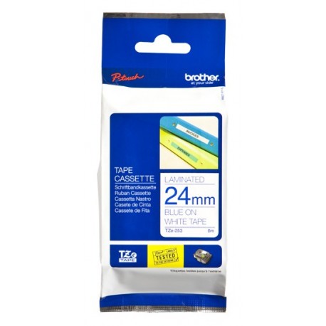 Fita BROTHER Laminada C/ Texto Azul E Fundo Branco 24mm X 8m - 4977766685498