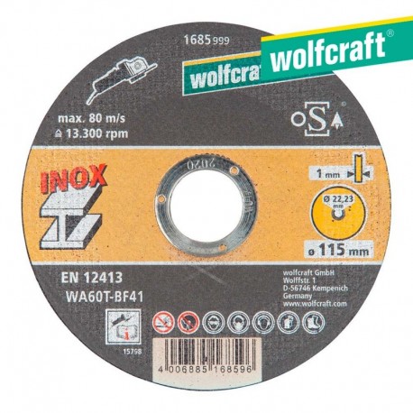 Wolfcraft Disco de Corte de Precisão para Inox 115 x 1,0 x 22,23 mm 1685999 Wolfccraft - 4006885168596