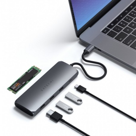 Satechi USB-C Hybrid with SSD Enclosure Adapter Space Grey - 0810086360055