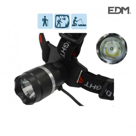 EDM Lanterna para Cabeça 1 Super LED 3 W, 150 lumens, 2 Potências, Função Pisca-pisca, Grande Alcance - 8425998360592
