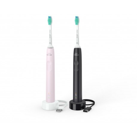 Philips 3000 Series HX3675/15 Tecnologia Sónica, 2 Escovas de Dentes Elétrica Sónicas, Adulto, Bateria, Preto, Rosa, Pack 2 Unidade(s) - 8710103985693