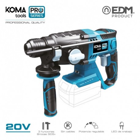 KOMA tools Berbequim Martelo com Pneumático Percutor 20 V 0-1500 RPM 4 Funções SDS, sem Bateria e Carregador Pro Series Battery - 8425998087635