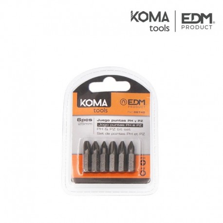 KOMA tools Jogo de 6 Pontas, Ponteiras PH 1/2/3 PZ 1-2-3 x 25 mm - 8425998087406