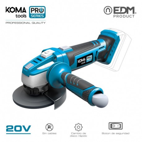 KOMA tools Rebarbadora 20 V 115 mm 9500 RPM com Botão de Segurança sem Bateria e Carregador Pro Series Battery - 8425998087529