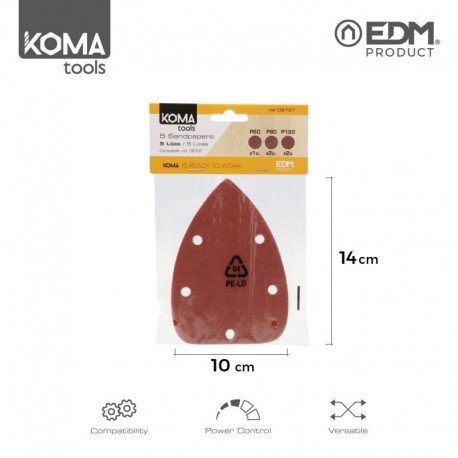 KOMA tools Pack 5 Lixas Grão 60 / 80 / 120 para Lixadora 08707 - 8425998087376