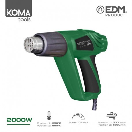 KOMA tools Soprador de Ar Quente 2000 W, 4 Bicos, Cabo 2 m, Acessórios Incluídos - 8425998087086